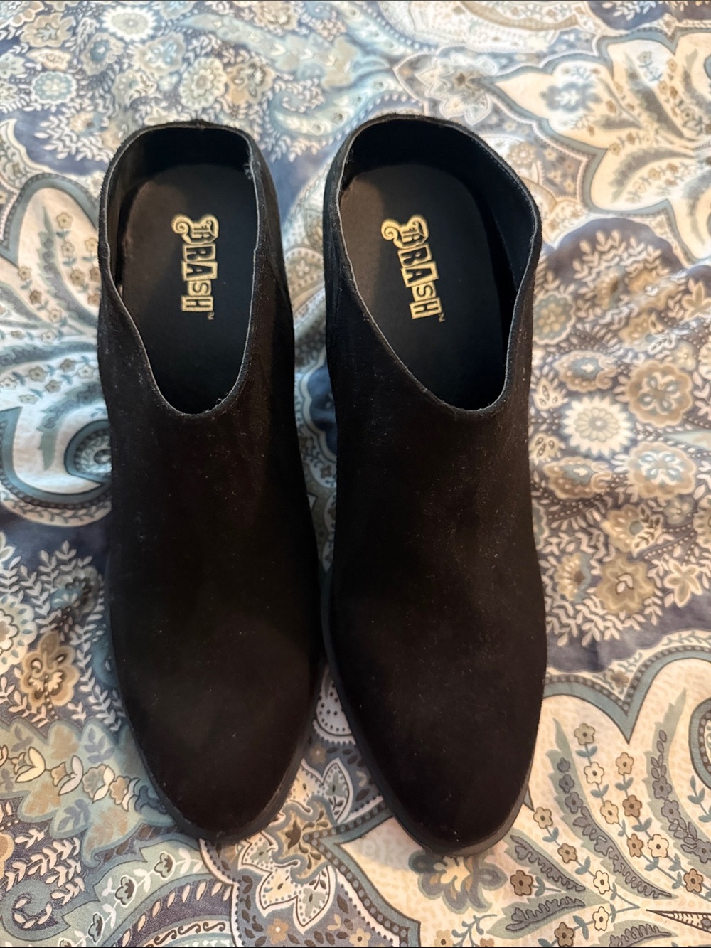 Brash Black Suede Slip-On Ankle Booties